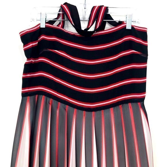 W by Worth Black White Red Vertical Flowy Stripe Maxi Tank Statement Dress - Picture 8 of 16